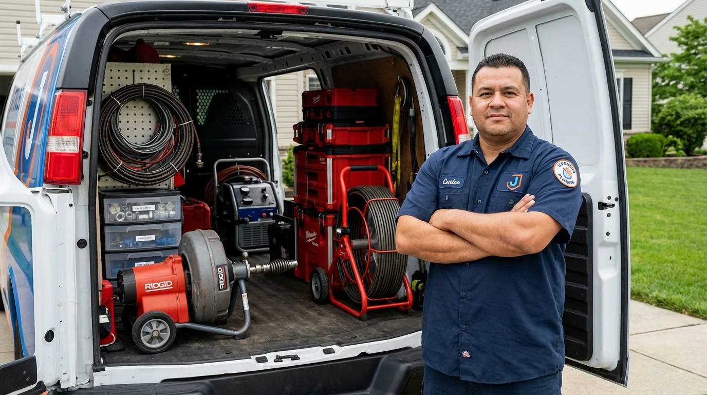 Professional drain cleaning equipment and Johns Plumbing LLC plumber in Oriskany