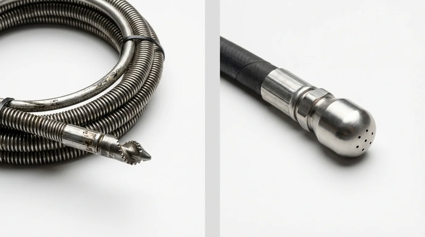 Drain snake cable and hydro jetting nozzle used for drain cleaning in Oriskany, NY