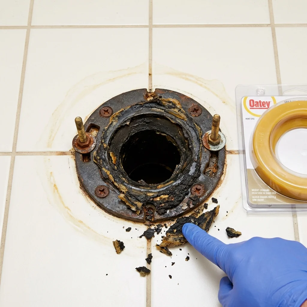 Failed wax ring showing water seepage at the base of a toilet in a Oriskany, NY home