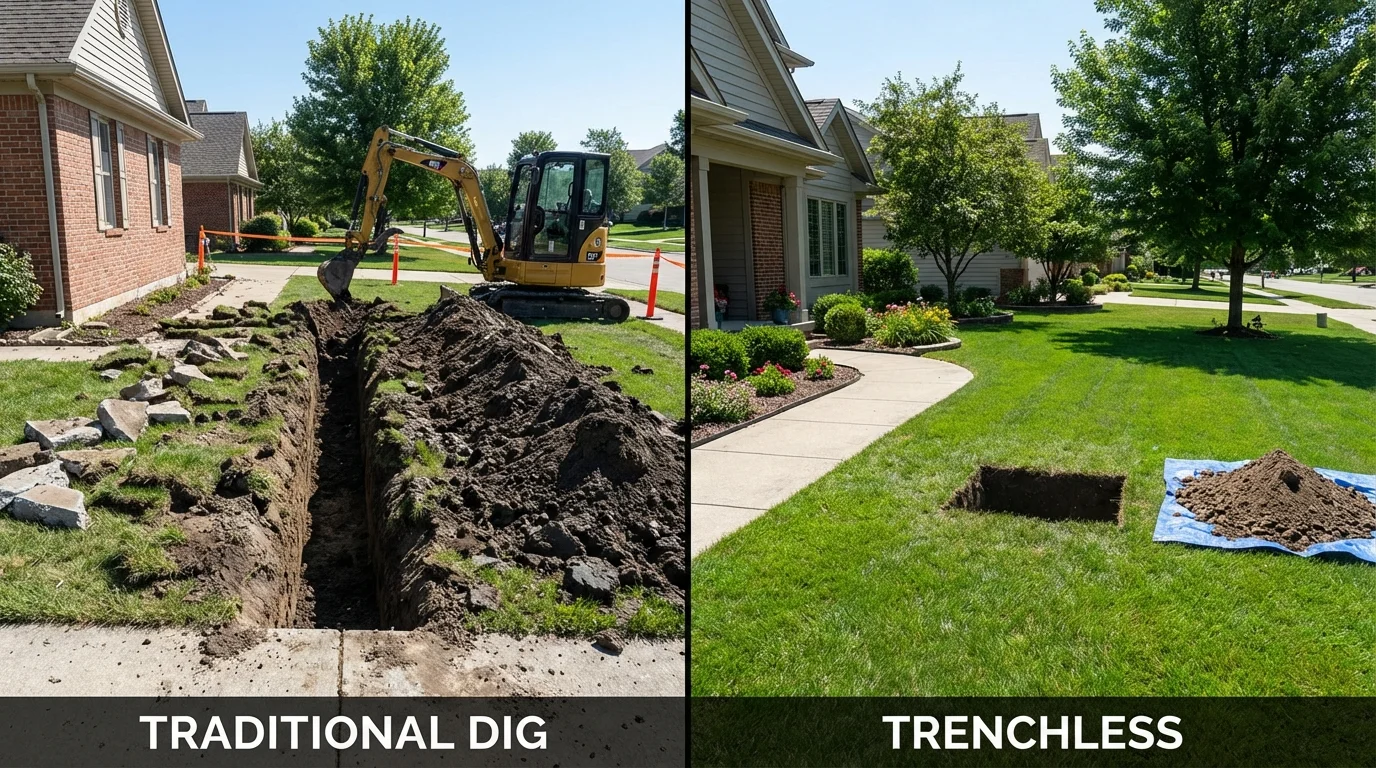 Trenchless sewer repair with minimal yard damage versus traditional excavation in Oriskany, NY